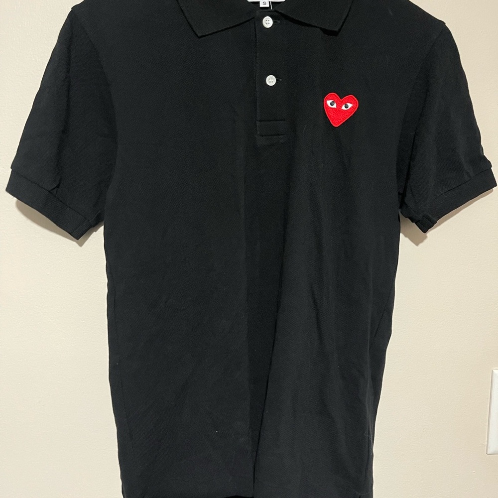 Comme des Garcons PLAY Black Polo Shirt with Red Heart Logo